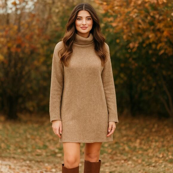 A Loves A Wool Cashmere Blend Mini Sweater Dress Sz M Beige Long Sleeve Cozy - Picture 1 of 10